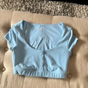 ALO Yoga Blue Cap Sleeve Fitted Crop Top
